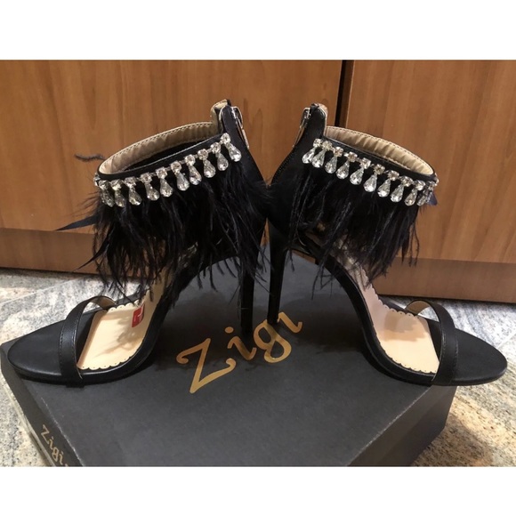 ZIGI SoHo Women “BRYNLEA” black feather & rhinestone detailed heels size 7 NIB! - Picture 10 of 12